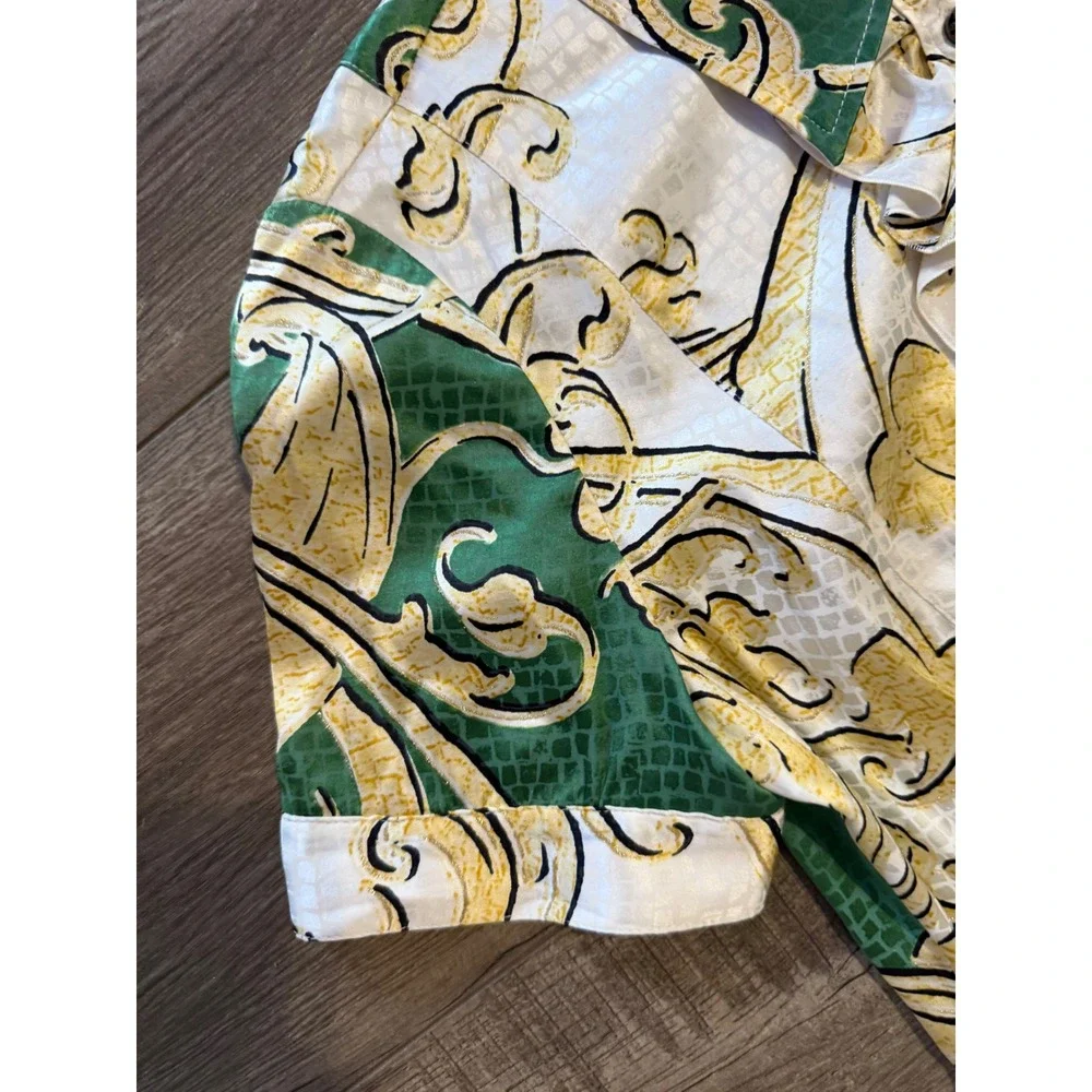 Just Cavalli Roberto Cavalli Silk Baroque Ruffle Button Front Midi Dress Belt 44